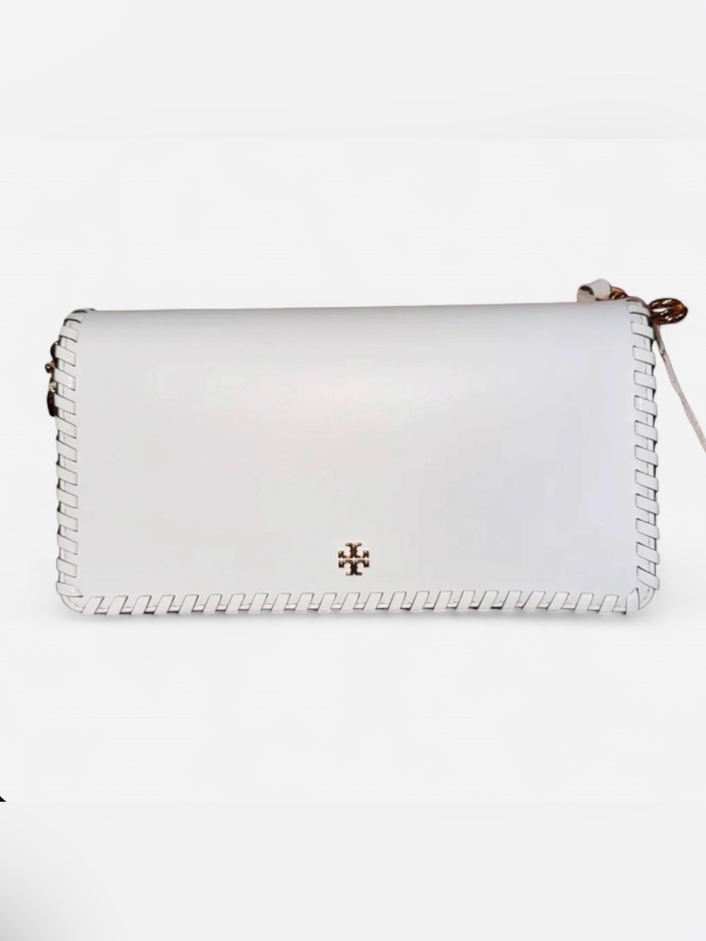 Tory Burch White Leather Whipstitch Bag with Gold Logo